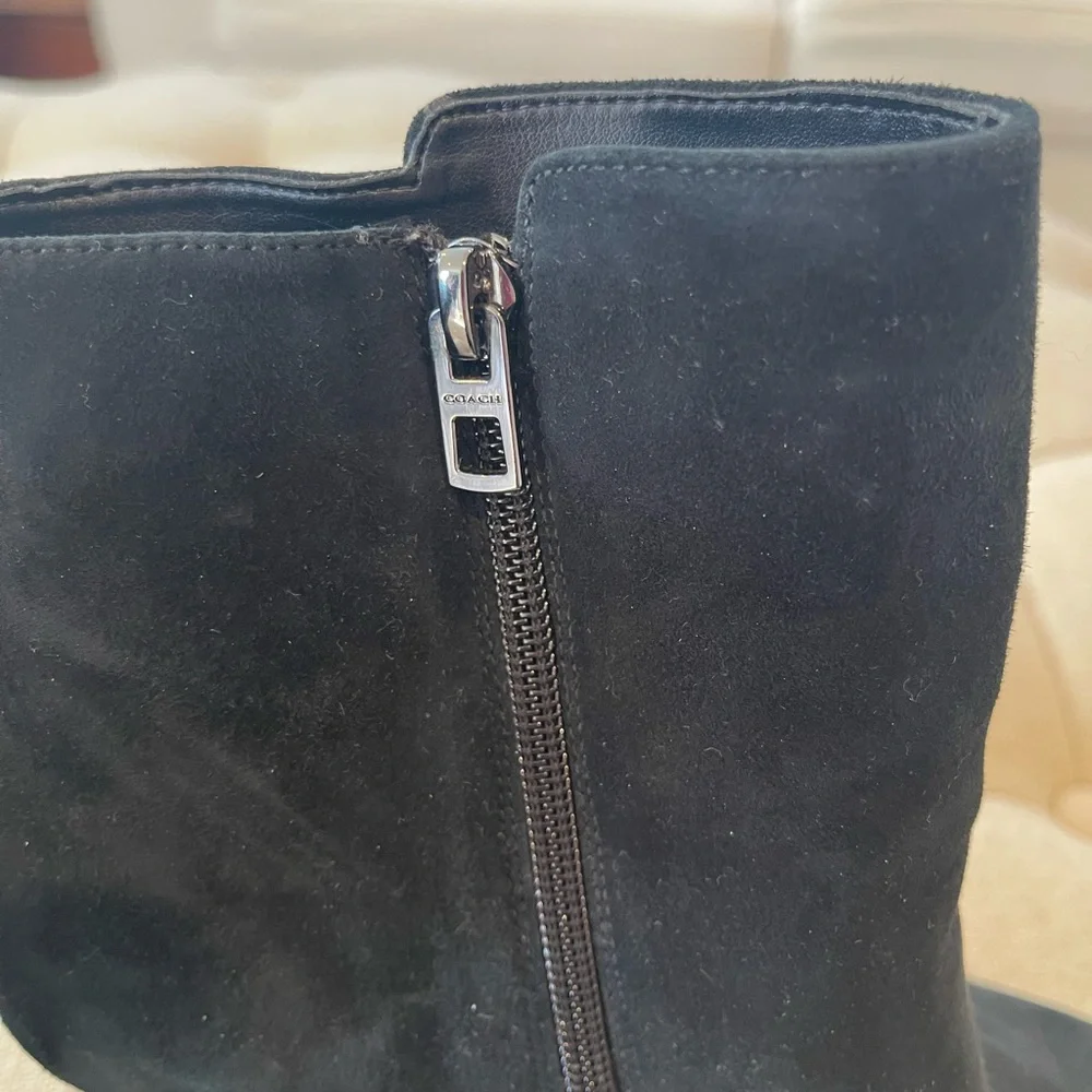 Coach women’a black suede high heel booties - Picture 6 of 13
